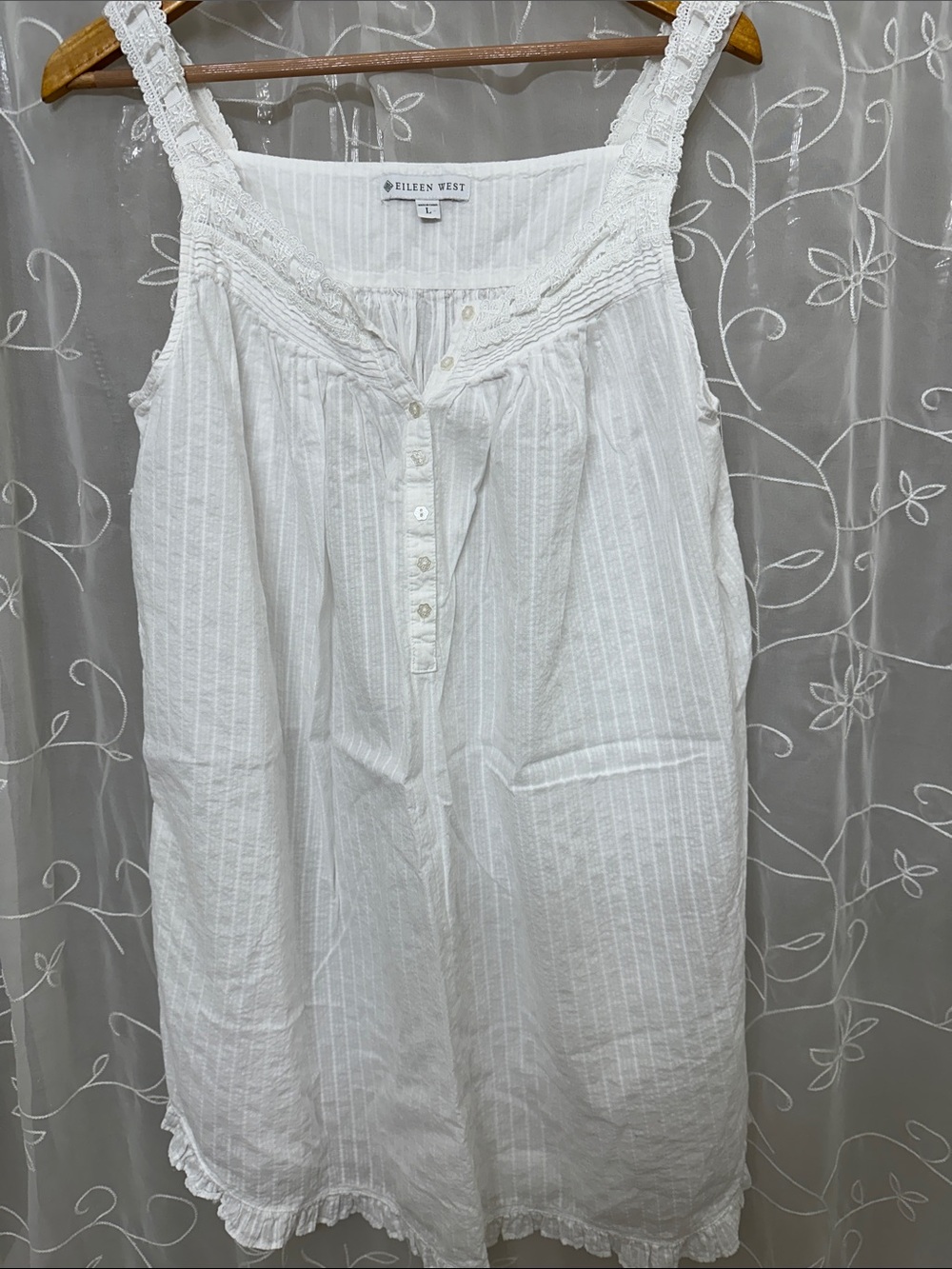 Eileen West White Cotton Lace-Trim Sleeveless Nightgown large